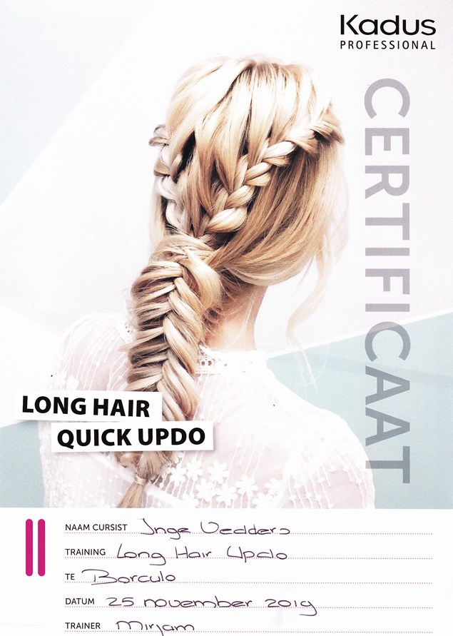 Haarstijl Inge - trainingen - Long Hair Quick Updo - opsteek training lang haar certificaat